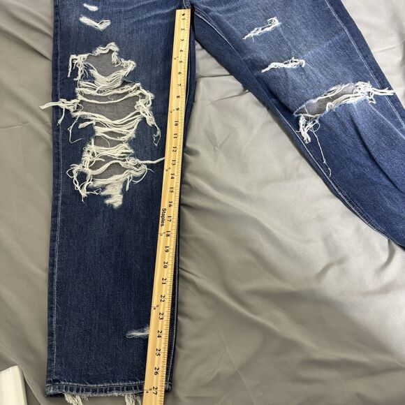 American Eagle Outfitters Mom Blue Jeans Womens 16 Distressed Embroidered - Picture 12 of 15